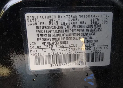 2019 Nissan Sentra Sr z USA, uszkodzony, nr VIN 3N1AB7AP0KY340781
